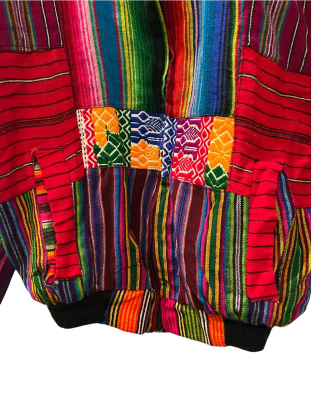 Vintage 90s Guatemalan Patchwork Bomber Jacket Woven Boho Hippie Festival Medium - Picture 7 of 13